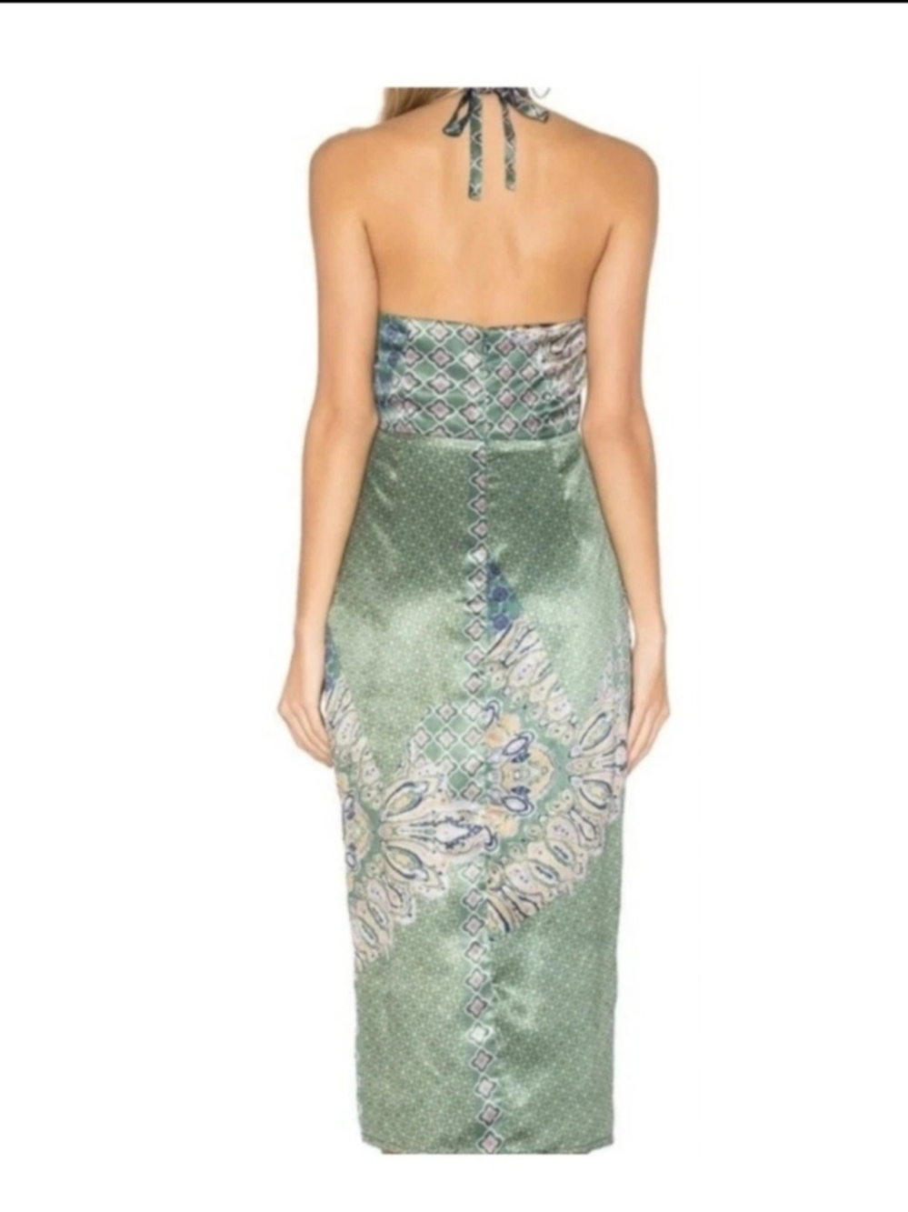 House of Harlow 1960 X Revolve Green Paisley Halter Midi Dress with Side Slit - Picture 2 of 9